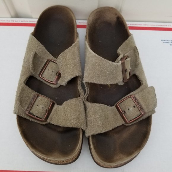 Birkenstock Arizona Suede Leather Sandals Taupe Size 40 Women 9-9.5 Mens 7 - 7.5